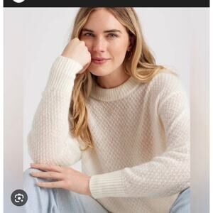 NEW w Tags Quince Baby Alpaca Wool Crewneck Diamond Stitch Sweater Small Ivory